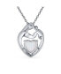 Gemstone Family Parent New Mother Created White Opal Heart Shaped Mom Loving Son Child Daughter Necklace Pendant For Women .925 Sterling Silver