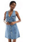 Фото #4 товара ASOS DESIGN denim waistcoat mini dress with button through in midwash blue