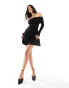 ASOS DESIGN long sleeve square fold over bardot mini dress in black Черный, XS - EU 32-34 - фото #2