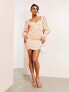 ASOS LUXE cotton mini dress with cutwork detail and embellishment in peach