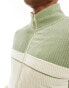 ASOS DESIGN standard fit ribbed velour jacket in off white with green detail