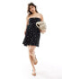 ONLY cotton bandeau mini dress with leaf print in black