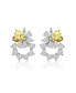 Фото #1 товара Sterling Silver Rhodium Plated Yellow Cubic Zirconia Floral Stud Butterfly Earrings