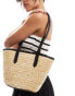 My Accessories mini straw tote bag with contrast strap in natural