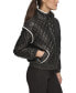 Фото #2 товара Women's Quilted Faux Leather Bomber Jacket With Contrast Trim