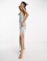 Фото #8 товара Vila glam lace up back cami maxi dress in shimmer silver