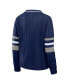 Women's Navy Penn State Nittany Lions Script Sleeve Stripe V-Neck Pullover Sweater