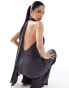 Фото #2 товара ASOS DESIGN mesh twist bust detail halter jumpsuit with tie back neck in charcoal grey