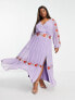 Фото #1 товара ASOS DESIGN Curve v neck batwing chiffon maxi dress with embroidery detail in lilac