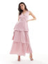 Фото #1 товара Vila Bridesmaid satin tiered maxi dress with tie belt in light pink