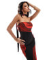 Фото #1 товара Kaiia exclusive slinky scarf detail bandeau maxi dress in black and red rose print