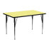 Фото #1 товара 24''W X 48''L Rectangular Yellow Thermal Laminate Activity Table - Standard Height Adjustable Legs