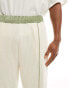 Фото #3 товара ASOS DESIGN wide ribbed velour joggers in off white with green detail - CREAM