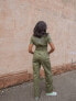 Фото #3 товара Labelrail x Pose and Repeat belted boiler suit in forest green with pink contrast stitch