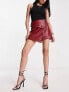 Фото #4 товара ASOS DESIGN faux leather mini skirt with stud details in red