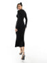 ASOS DESIGN long sleeve square neck midi dress with knot front in black