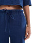 Mango denim look tie waist co-ord trousers in blue