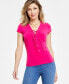 Фото #1 товара Women's Lace-Up Short-Sleeve Top, Created for Macy's