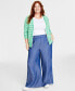 Фото #1 товара Plus Size Pull-On Chambray Wide-Leg Pants, Created for Macy's
