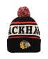 Фото #1 товара Men's Black, White Chicago Blackhawks Pillow Line Cuffed Knit Hat with Pom