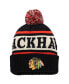 ფოტო #1 პროდუქტის Men's Black, White Chicago Blackhawks Pillow Line Cuffed Knit Hat with Pom