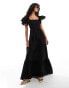 Pretty Lavish ruffle sleeve empire shirred maxi dress in black Черный, 36 - фото #1