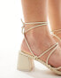 Public Desire Wide Fit Idris mid heeled sandal with ankle ties in cream