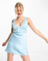 Фото #1 товара Abercrombie & Fitch bias satin slip mini dress in light blue