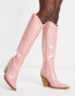 Фото #2 товара ASOS DESIGN Catapult heeled western knee boots in pink croc