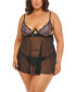 Фото #1 товара Plus Size Riley Empire Waist Babydoll with Bow and G-string Set