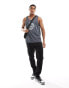 ASOS DESIGN relaxed vest in dark grey with mouth text print