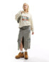 Daisy Street quarter zip sweatshirt in stone with tiger graphic