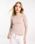 New Look lettuce edge long sleeve top in stone