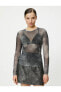 Футболка Koton Sheer Grid Scoop Neck