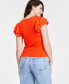 Фото #2 товара Women's Flutter-Sleeve Ribbed Top, Created for Macy's