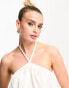 Фото #2 товара The Frolic Maternity sunstone halter volume mini summer dress in white waffle