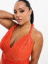 Фото #11 товара ASOS DESIGN Curve plunge halter cowl back plisse maxi dress in orange