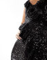 Фото #8 товара River Island corsage detail sequin maxi dress in black