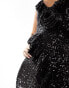 River Island corsage detail sequin maxi dress in black 36 - фото #8