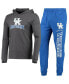 ფოტო #1 პროდუქტის Men's Royal, Heather Charcoal Kentucky Wildcats Meter Long Sleeve Hoodie T-shirt and Jogger Pajama Set