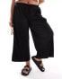 ASOS DESIGN Curve plisse wide trouser culottes in black