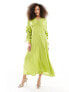 Фото #1 товара & Other Stories drapey midaxi dress with ruche tie volume sleeves in green