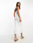 Фото #4 товара ASOS DESIGN knitted bandeau midi dress with cut out front in textured stitch in white