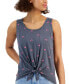 ფოტო #3 პროდუქტის Juniors' Roses Tie-Front Tank Top