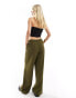 Nobody's Child Petite Shona linen blend wide leg trousers in khaki UK 12 - фото #4