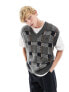 Фото #1 товара Fred Perry knitted check vest in grey