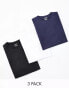 Jack & Jones Originals 3 pack curve longline t-shirt in white/navy/black