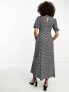 ASOS DESIGN puff sleeve smock midi dress with cut out side in mono check