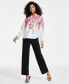 Фото #1 товара Women's Ruffled-Neck Floral-Print Top, Created for Macy's