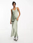 River Island studded maxi slip dress in sage 40 - фото #2